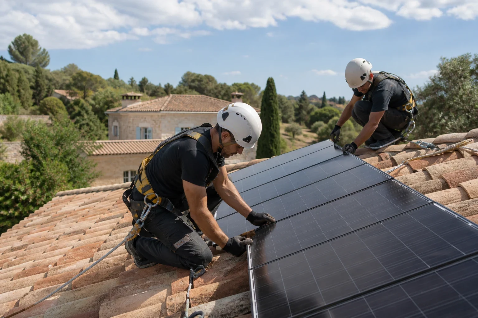 Projet solaire dans l'Hérault — toiture Scène photovoltaïque premium dans l'Hérault : toiture