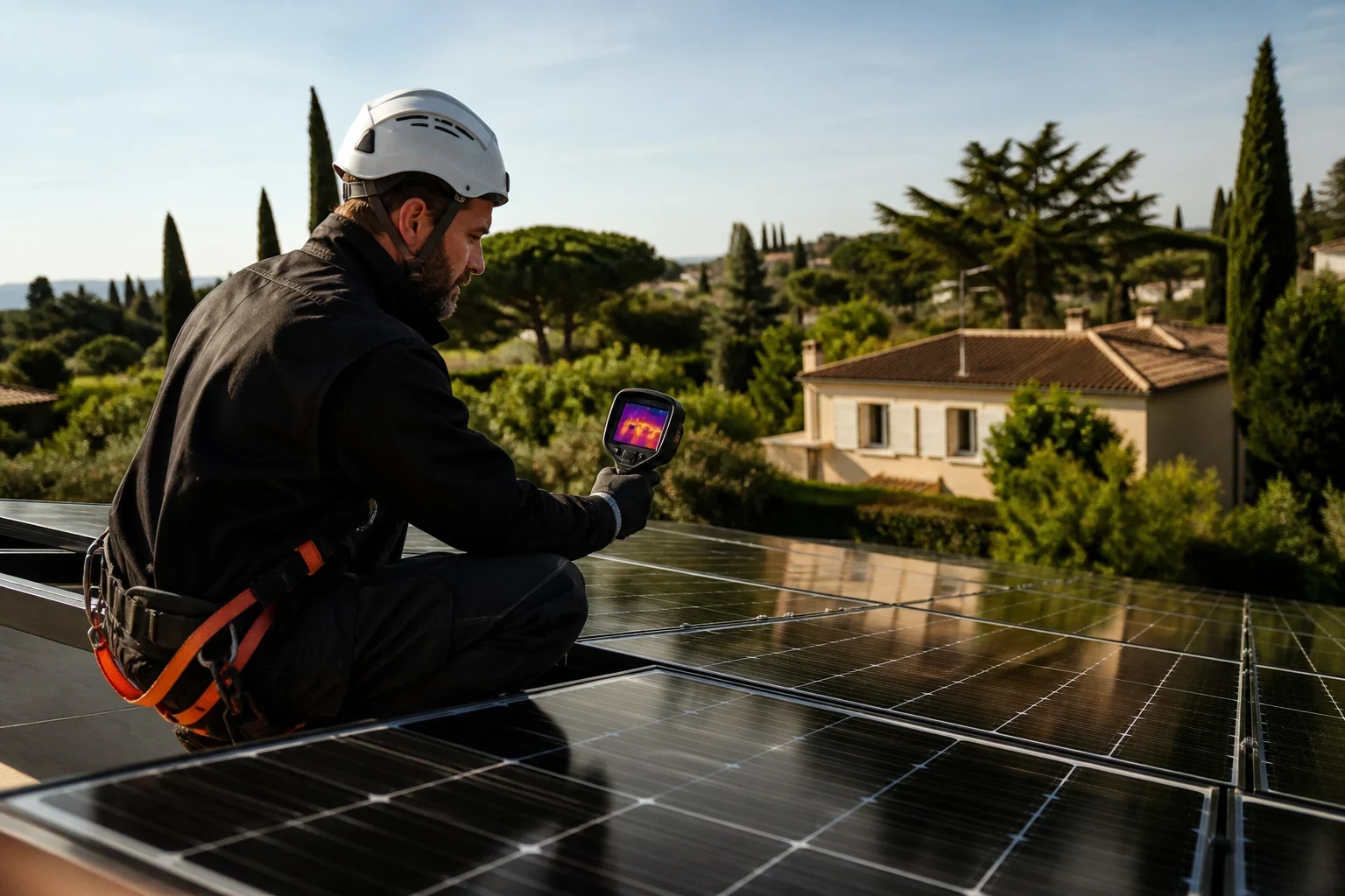 Projet solaire dans l'Hérault — maintenance Scène photovoltaïque premium dans l'Hérault : maintenance